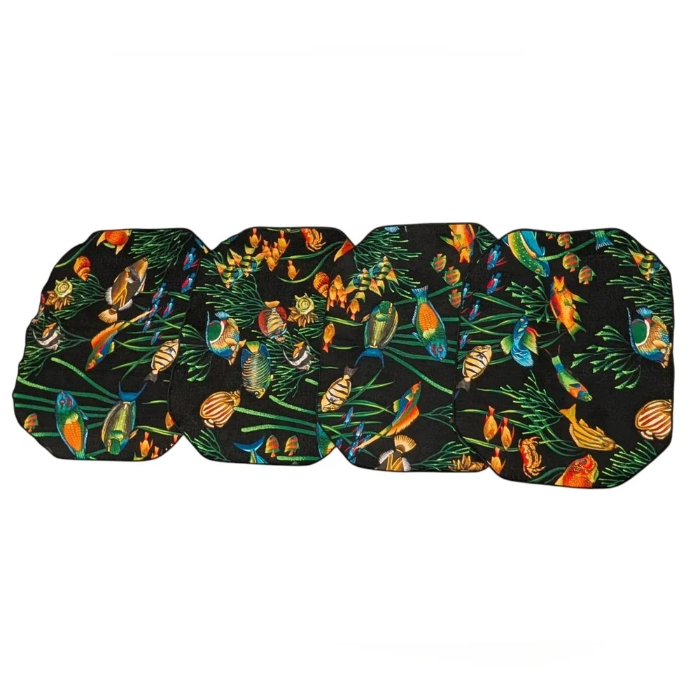 Vintage 90s Black Neon Fish‎ Print Set Of Placemats